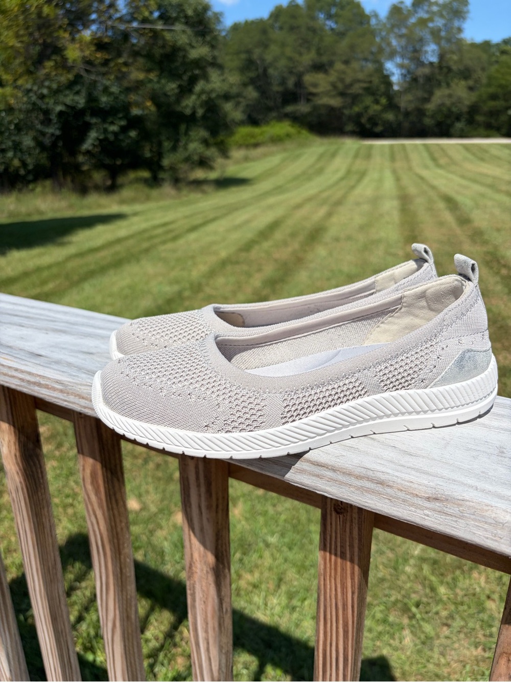 Easy Spirit SEGLITZ2 Shoes Womens Silver Knit Slip On Flats Comfort Size 7M